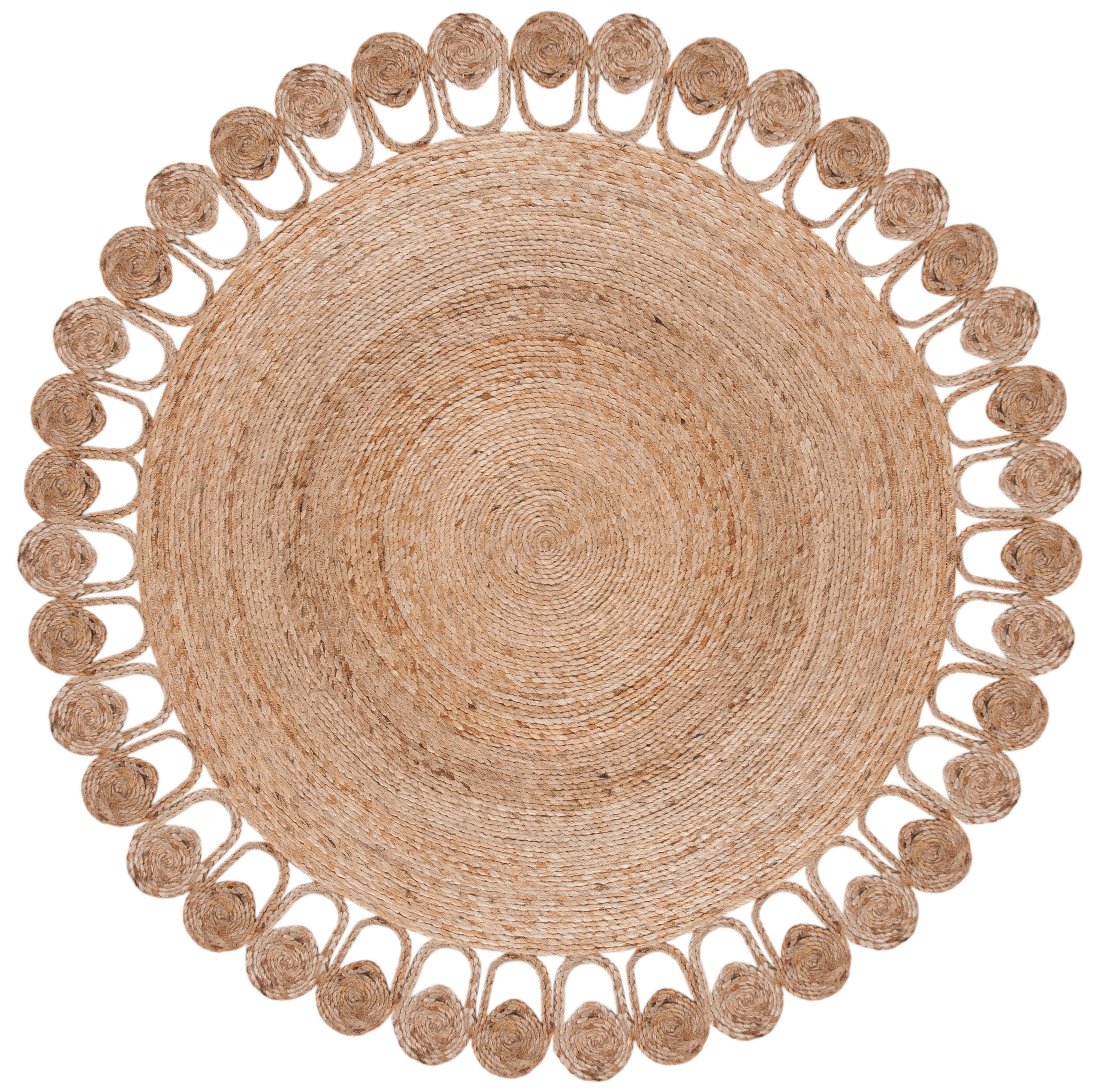 Handwoven Natural Jute Round Area Rug with Looped Edge