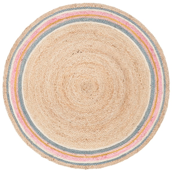 SAFAVIEH Natural Fiber Jermaine Geometric Area Rug, Fuchsia/Beige, 5' x 5' Round
