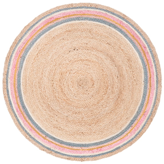 SAFAVIEH Natural Fiber Jermaine Geometric Area Rug, Fuchsia/Beige, 5' x 5' Round