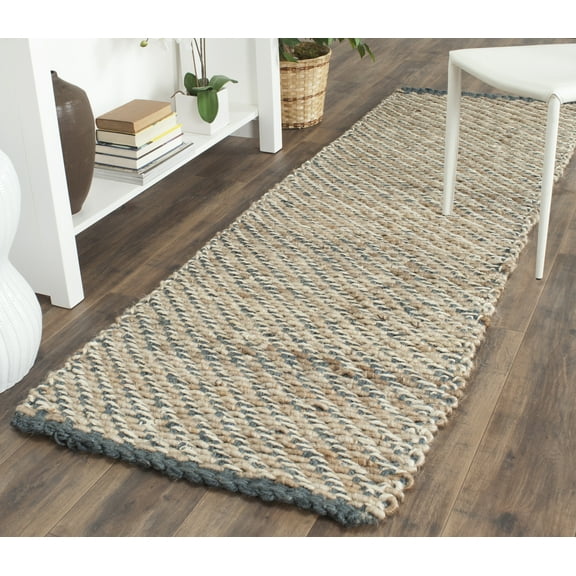 SAFAVIEH Natural Fiber Johanna Braided Jute Runner Rug, Blue/Natural, 2'6" x 12'