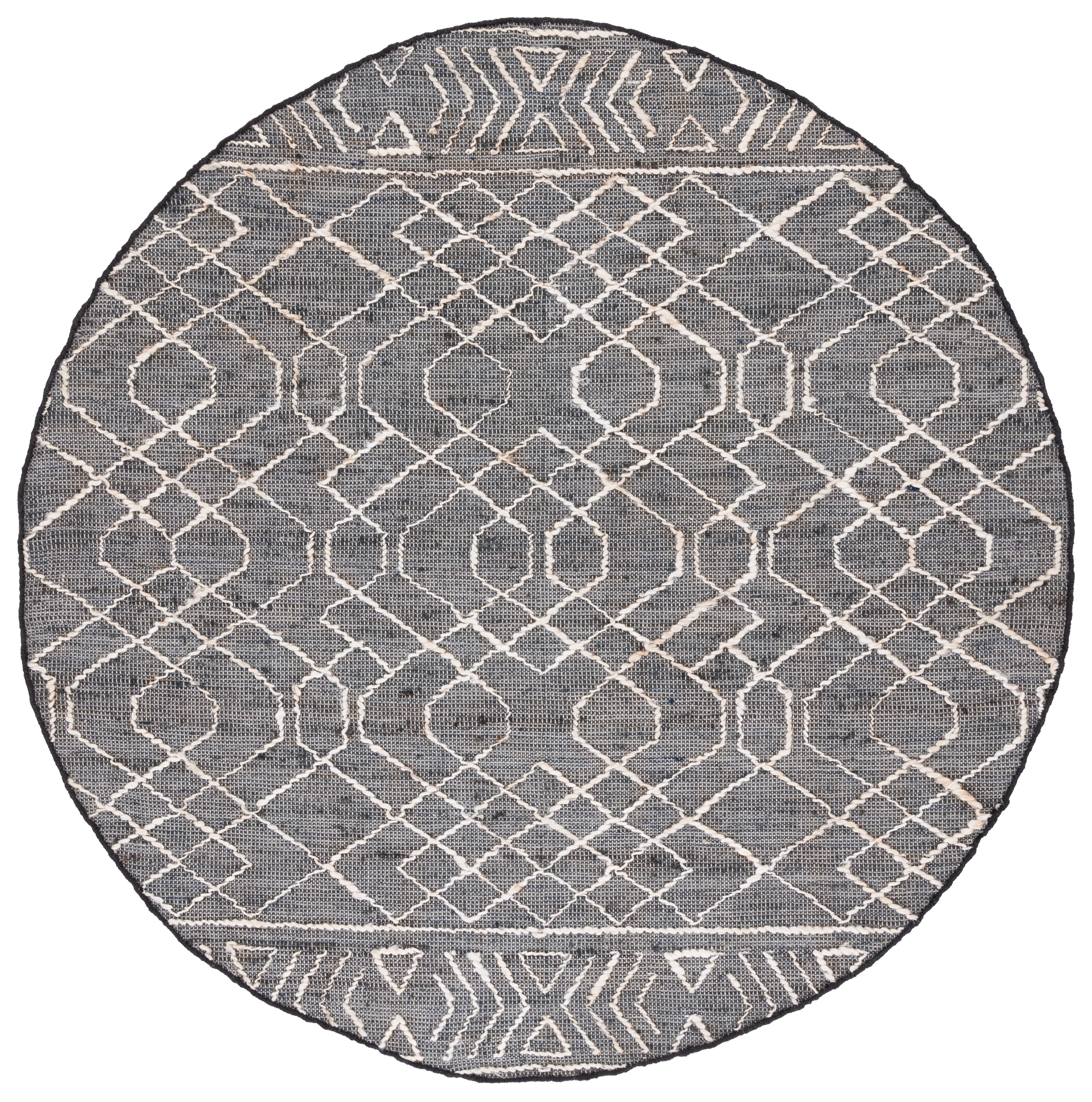 SAFAVIEH Natural Fiber Joleen Geometric Area Rug, Black/Ivory, 6' x 6' Round