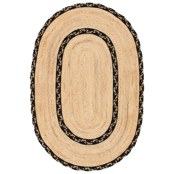 SAFAVIEH Natural Fiber Joshua Bordered Area Rug, Natural/Black, 3' x 5' Oval