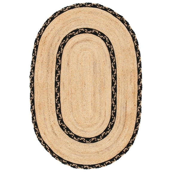 SAFAVIEH Natural Fiber Joshua Bordered Area Rug, Natural/Black, 4' x 6' Oval
