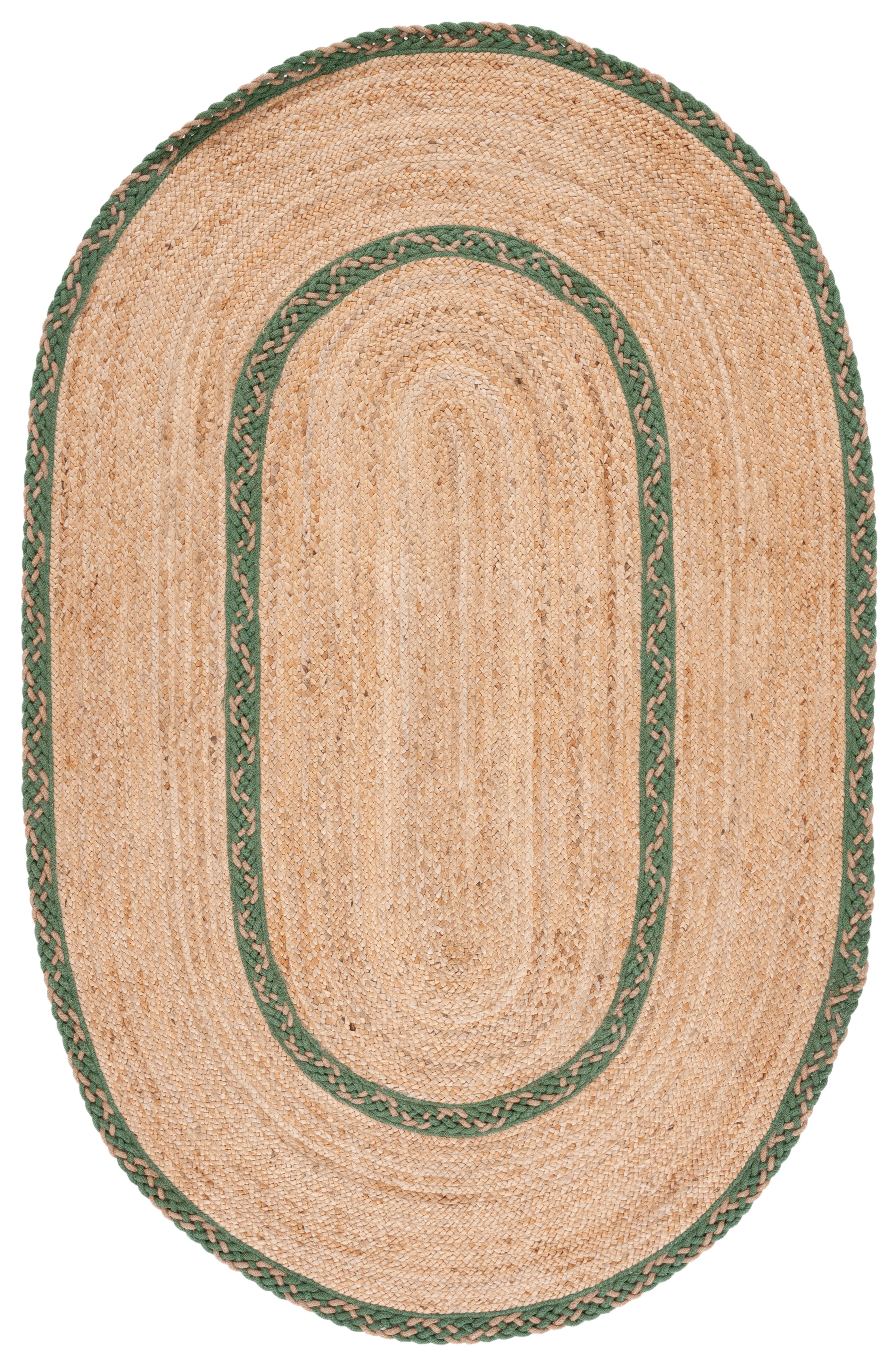 SAFAVIEH Natural Fiber Joshua Bordered Area Rug, Natural/Green, 5' x 8' Oval