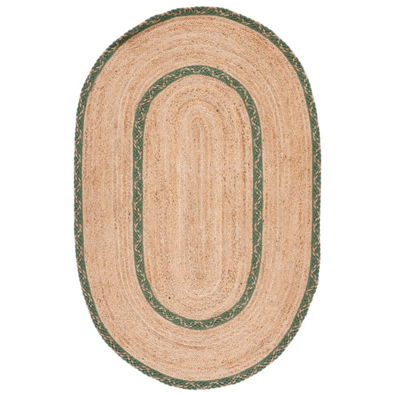 SAFAVIEH Natural Fiber Joshua Bordered Area Rug, Natural/Green, 7' x 9' Oval