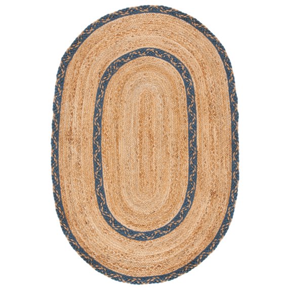 SAFAVIEH Natural Fiber Joshua Bordered Area Rug, Natural/Grey, 4' x 6' Oval