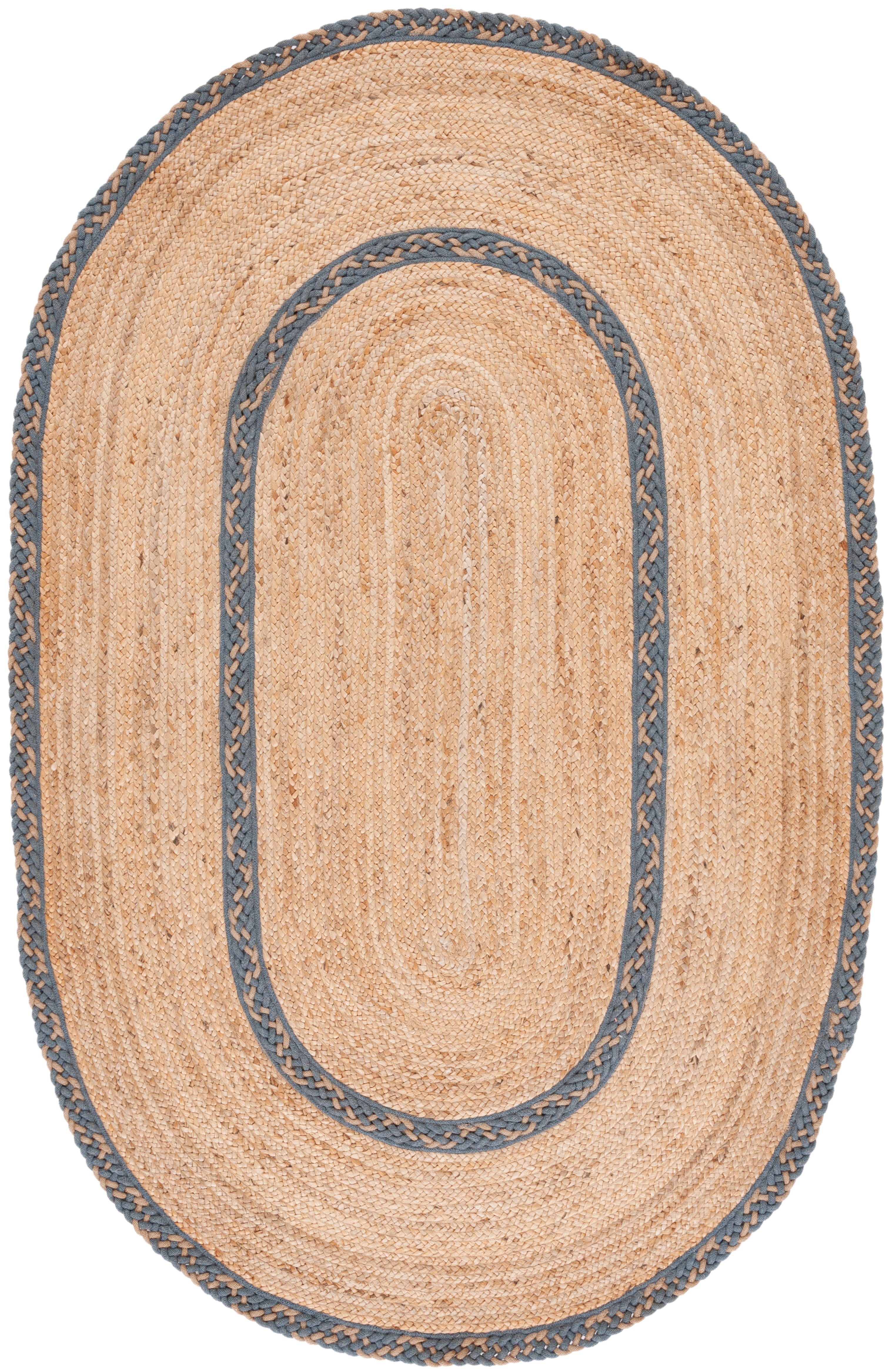 SAFAVIEH Natural Fiber Joshua Bordered Area Rug, Natural/Grey, 5' x 8' Oval