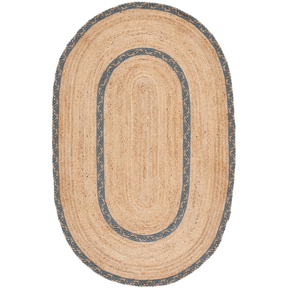 SAFAVIEH Natural Fiber Joshua Bordered Area Rug, Natural/Grey, 7' x 9' Oval