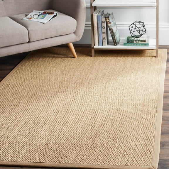 SAFAVIEH Natural Fiber Jovana Border Seagrass Area Rug, Maize/Linen, 10' x 14'