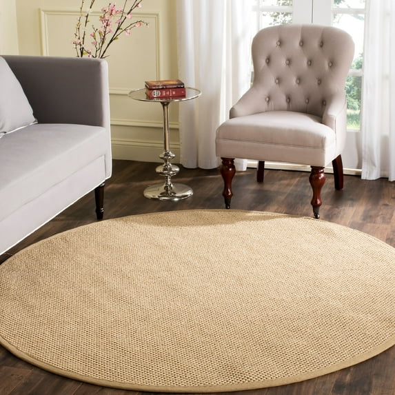 SAFAVIEH Natural Fiber Jovana Border Seagrass Area Rug, Maize/Linen, 8' x 8' Round