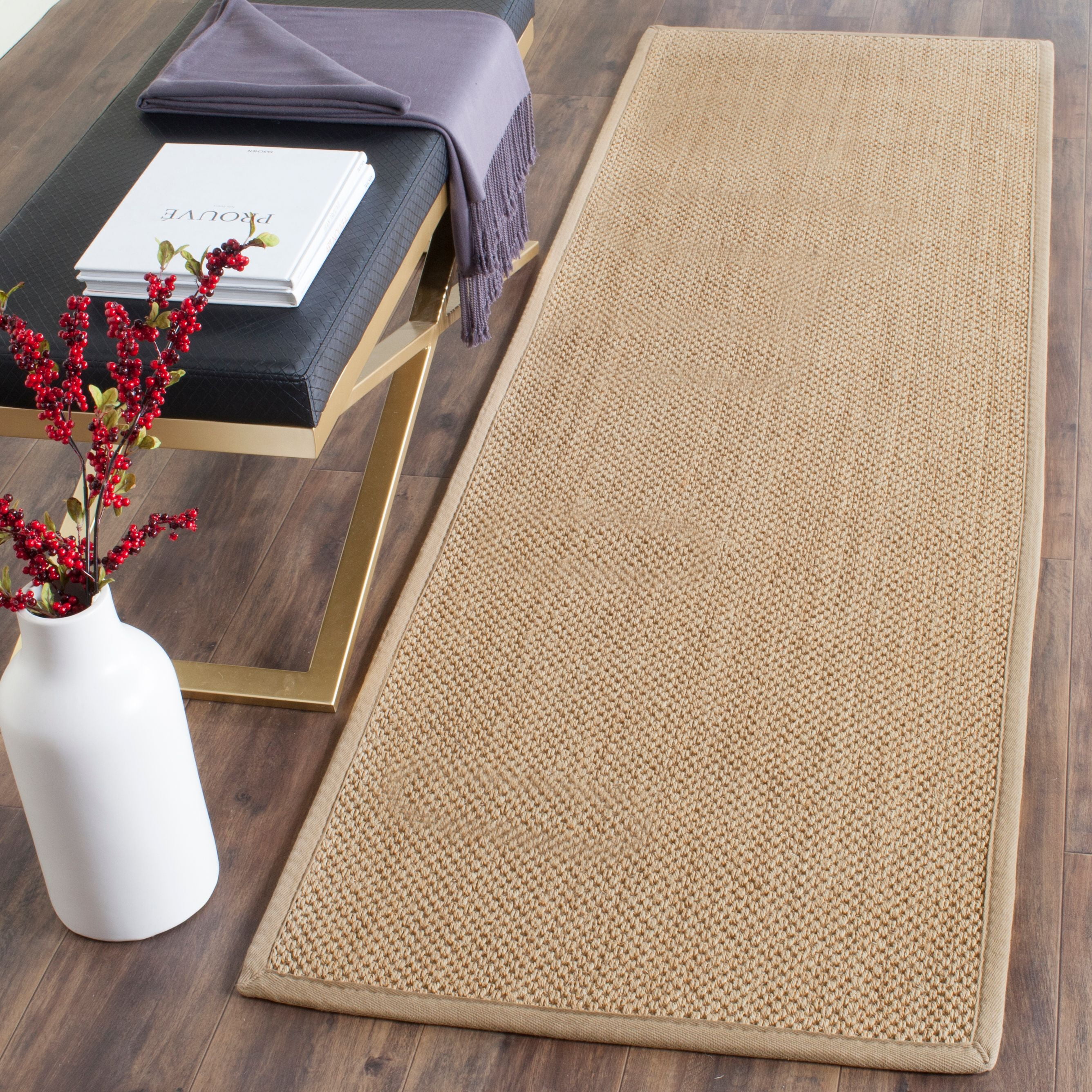 Maize and Linen Natural Fiber Runner Rug with Cotton Border