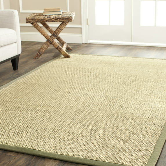 SAFAVIEH Natural Fiber Juniper Border Sisal Area Rug, Natural/Green, 8' x 8' Square