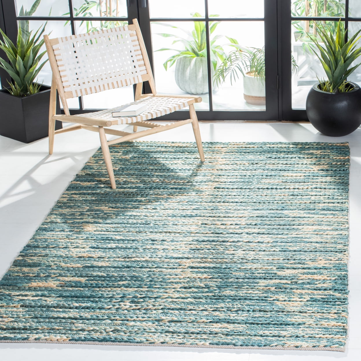 SAFAVIEH Natural Fiber Kaeden Abstract Area Rug, Dark Green/Natural, 3' x 5'