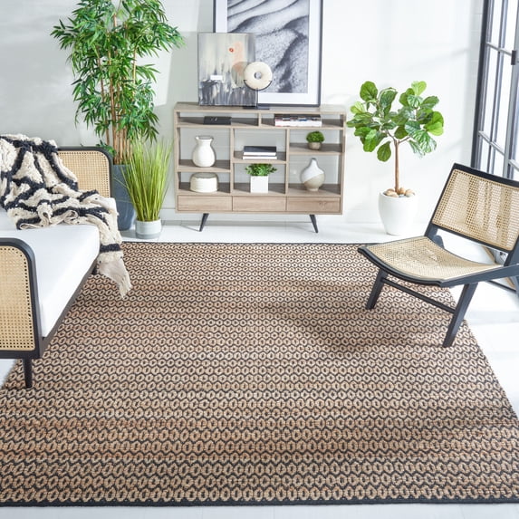 SAFAVIEH Natural Fiber Kalisha Geometric Area Rug, Natural/Black, 9' x 12'