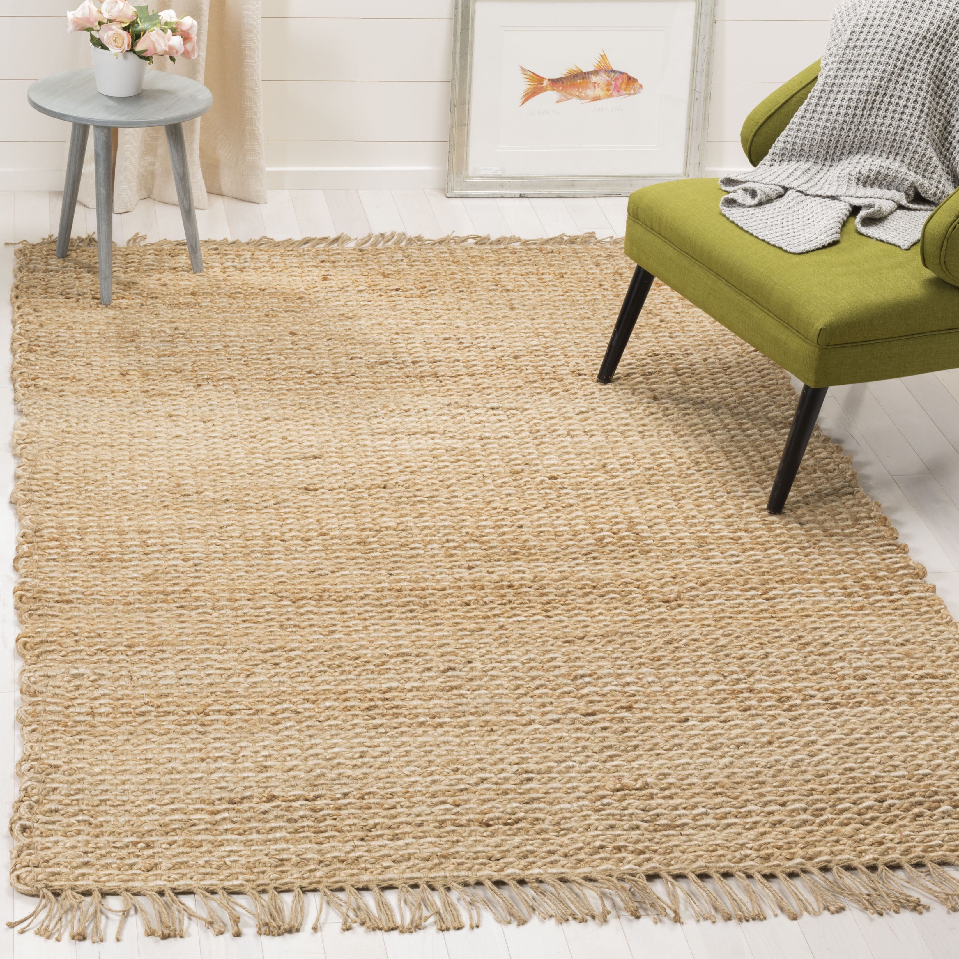 Hand-Knotted Artisanal Gray Square Jute Area Rug