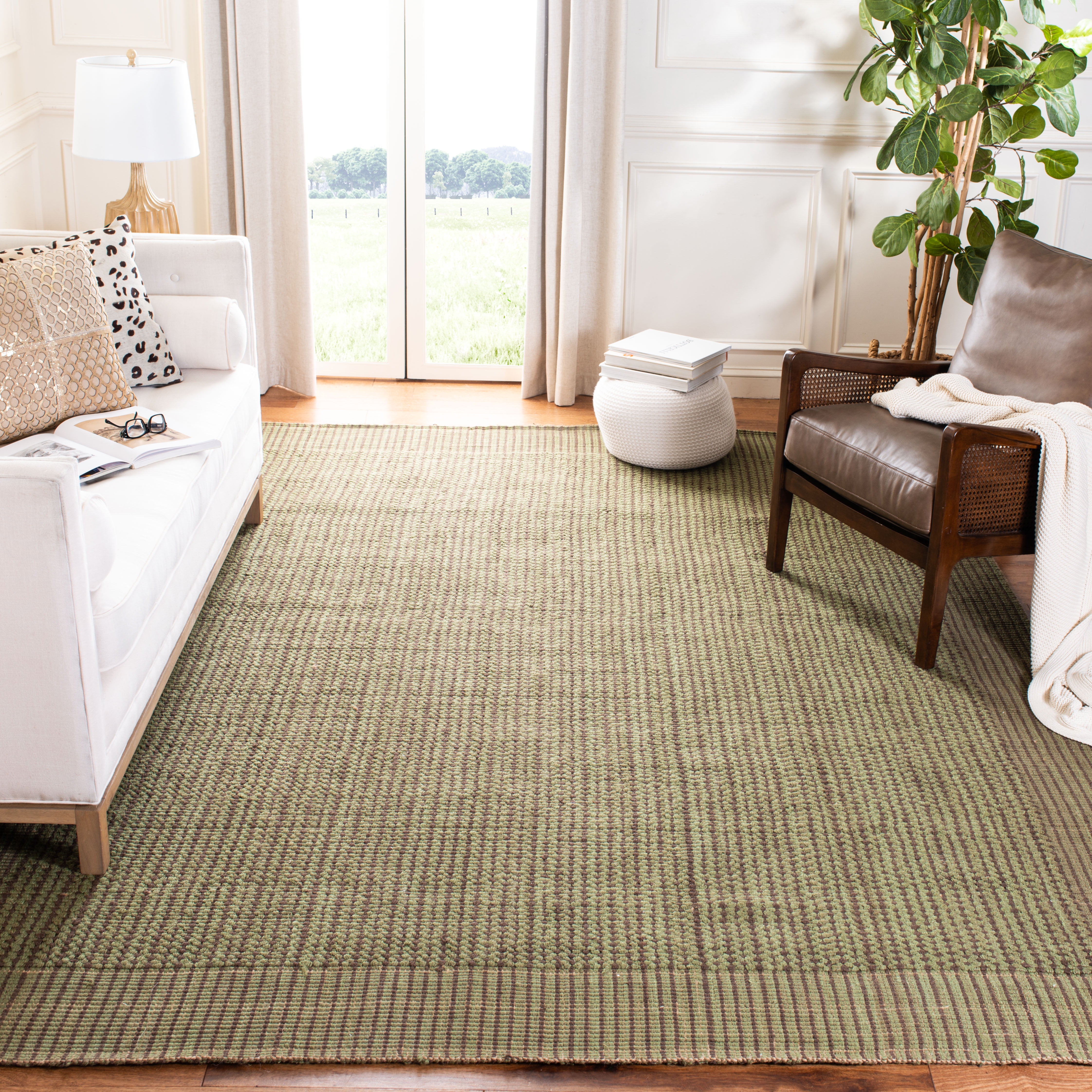 SAFAVIEH Natural Fiber Kathleen Border Jute Area Rug, Charcoal/Green, 8' x 10'