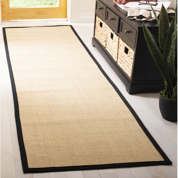 SAFAVIEH Natural Fiber Keane Solid Sisal Runner Rug, Beige/Black, 2'6" x 6'