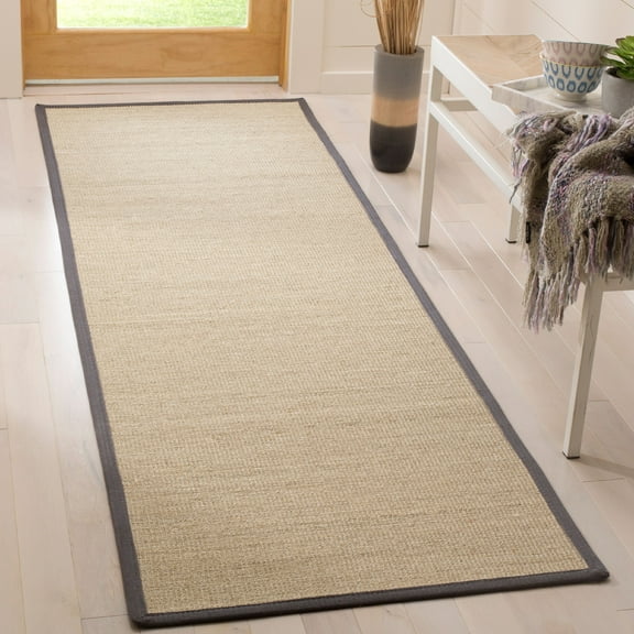 SAFAVIEH Natural Fiber Keane Solid Sisal Runner Rug, Natural/Dark Grey, 2'6" x 12'