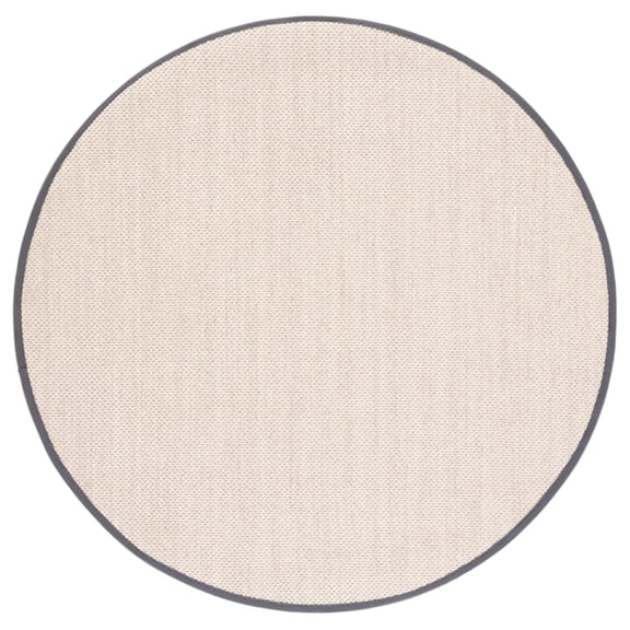 SAFAVIEH Natural Fiber Kentigern Border Seagrass Area Rug, Marble/Dark Grey, 4' x 4' Round