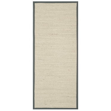 SAFAVIEH Natural Fiber Kentigern Border Seagrass Runner Rug, Marble/Dark Grey, 2'6" x 6'
