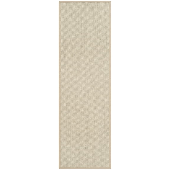 SAFAVIEH Natural Fiber Kentigern Border Seagrass Runner Rug, Marble/Linen, 2'6" x 10'