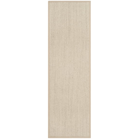 SAFAVIEH Natural Fiber Kentigern Border Seagrass Runner Rug, Marble/Linen, 2'6" x 14'