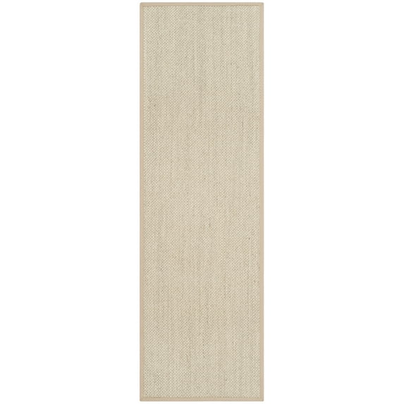 SAFAVIEH Natural Fiber Kentigern Border Seagrass Runner Rug, Marble/Linen, 2'6" x 16'