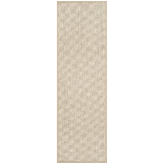 SAFAVIEH Natural Fiber Kentigern Border Seagrass Runner Rug, Marble/Linen, 2'6" x 8'