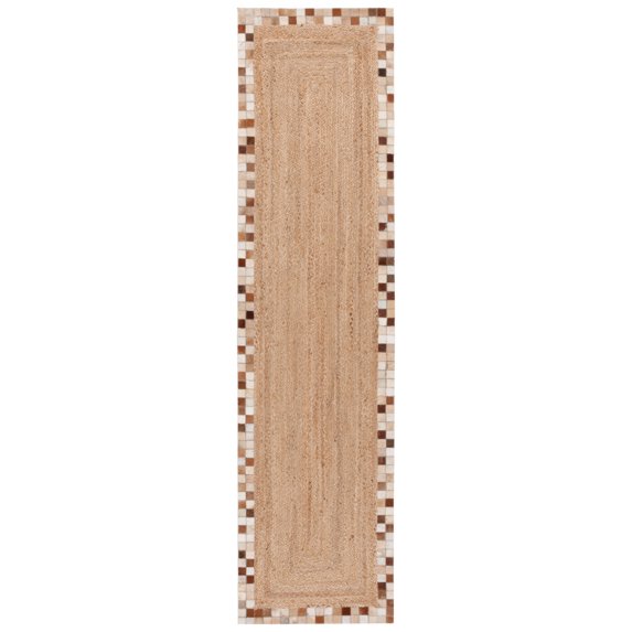 SAFAVIEH Natural Fiber Knot Bordered Runner Rug, Natural/Brown, 2'3" x 9'