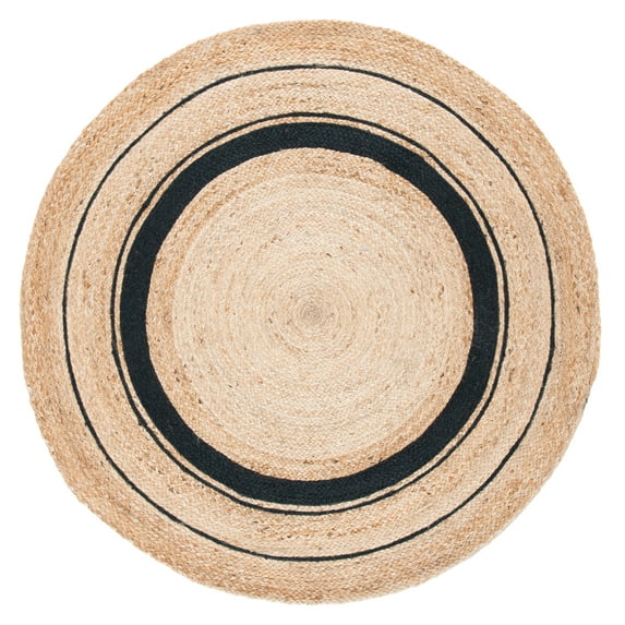SAFAVIEH Natural Fiber Konnor Striped Area Rug, Black/Natural, 9' x 9' Round