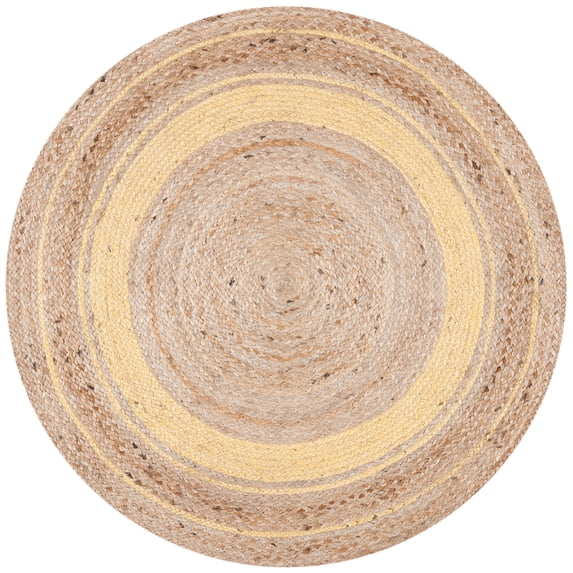 SAFAVIEH Natural Fiber Konnor Striped Area Rug, Natural/Yellow, 3' x 3' Round