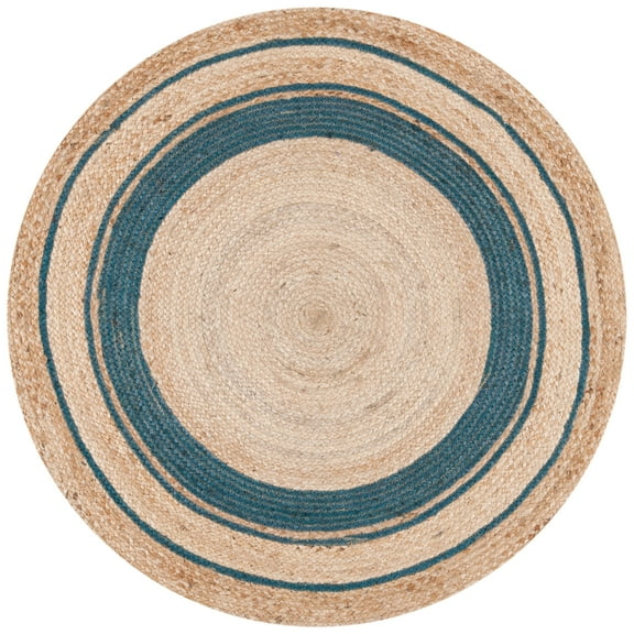 SAFAVIEH Natural Fiber Konnor Striped Area Rug, Navy/Natural, 3' x 3' Round