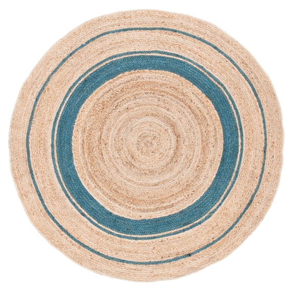 SAFAVIEH Natural Fiber Konnor Striped Area Rug, Navy/Natural, 6' x 6' Round