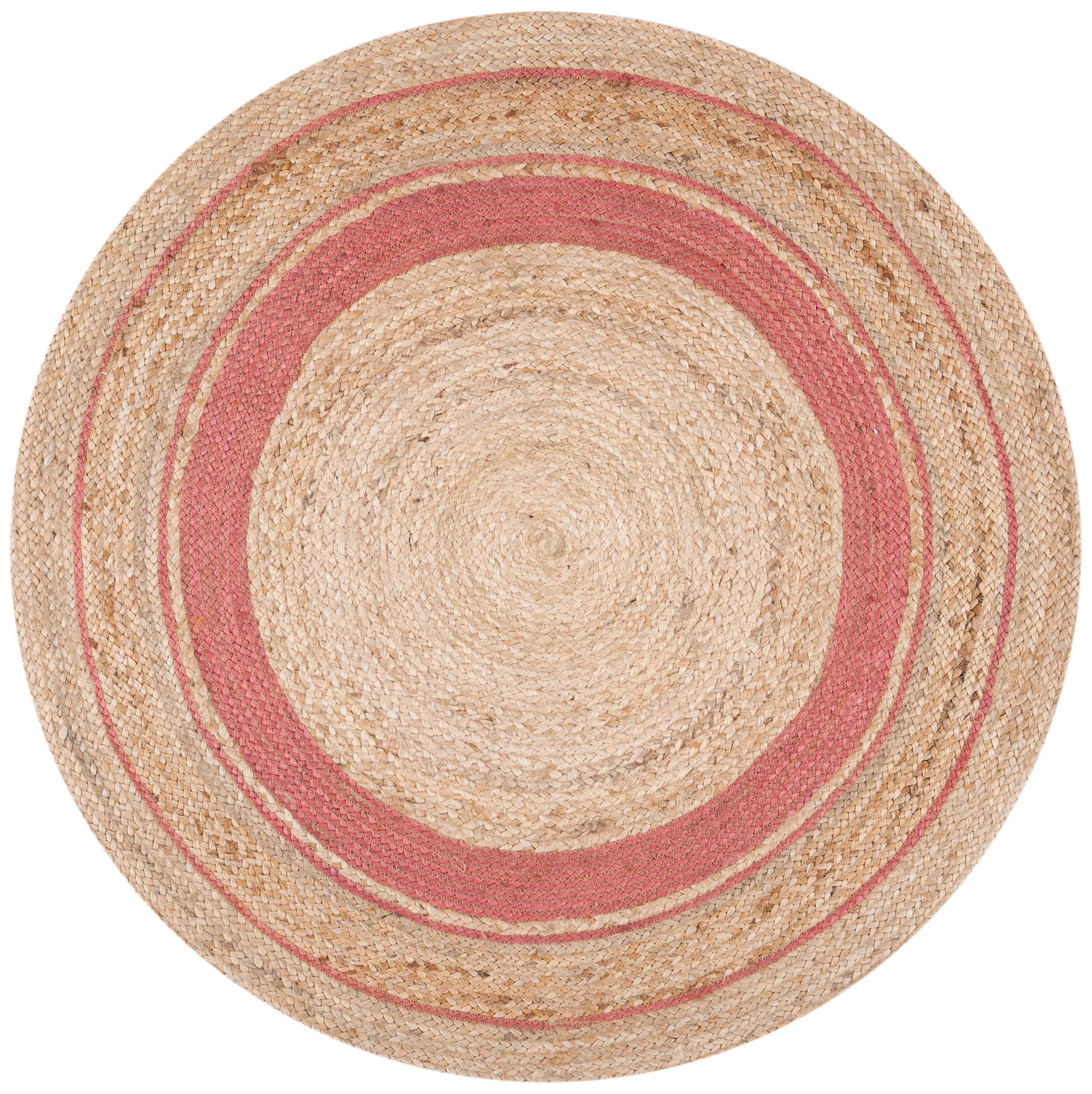 SAFAVIEH Natural Fiber Konnor Striped Area Rug, Pink/Natural, 4' x 4' Round