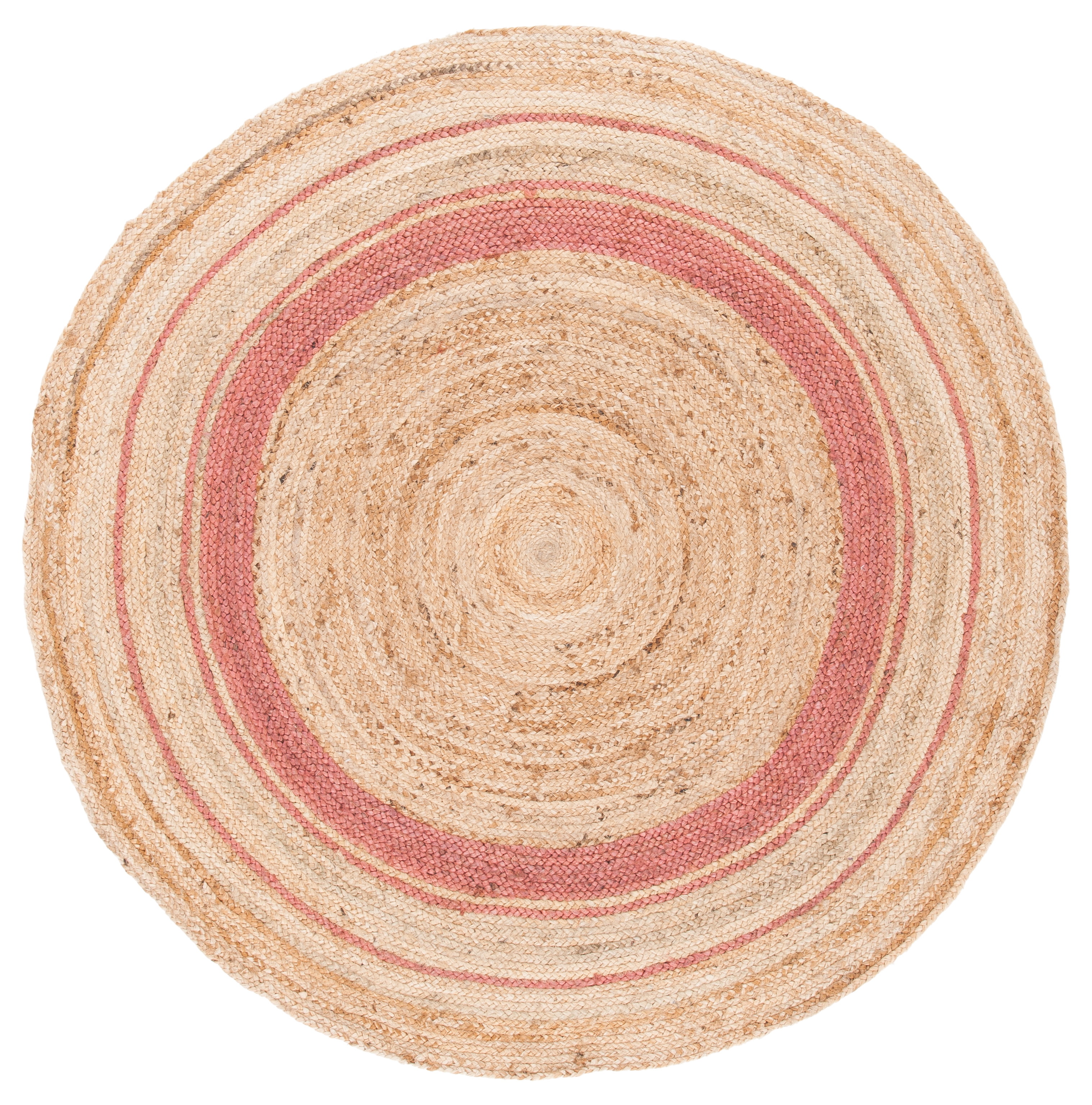SAFAVIEH Natural Fiber Konnor Striped Area Rug, Pink/Natural, 6' x 6' Round