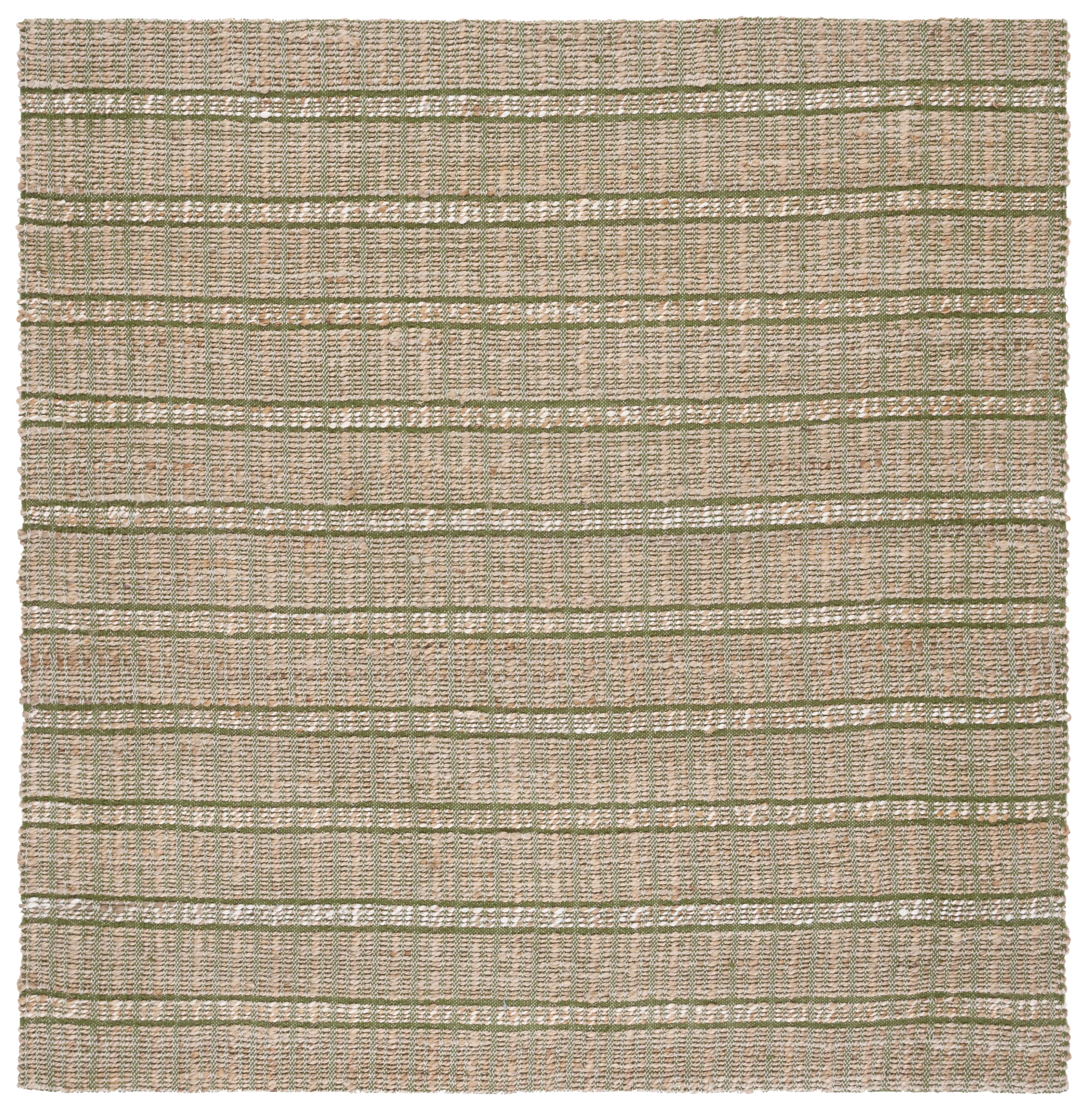 SAFAVIEH Natural Fiber Kostadin Striped Area Rug, Green/Natural, 6'6" x 6'6" Square