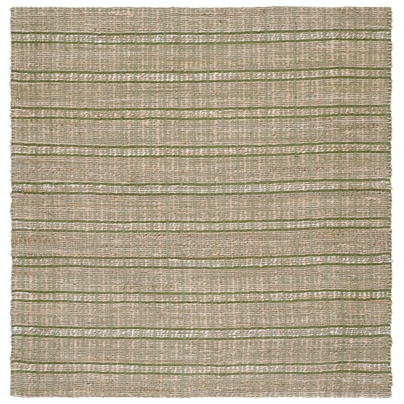 SAFAVIEH Natural Fiber Kostadin Striped Area Rug, Green/Natural, 6'6" x 6'6" Square