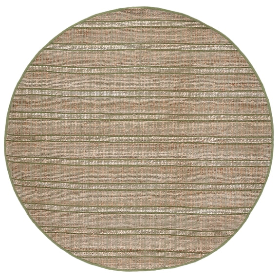 SAFAVIEH Natural Fiber Kostadin Striped Area Rug, Green/Natural, 7' x 7' Round
