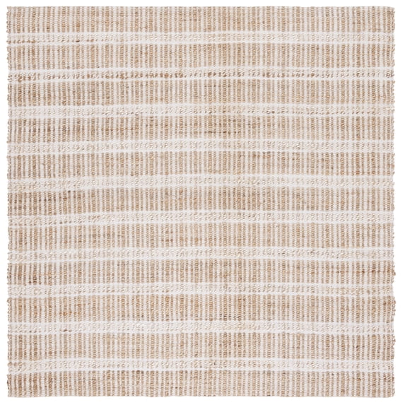 SAFAVIEH Natural Fiber Kostadin Striped Area Rug, Ivory/Natural, 6'6" x 6'6" Square