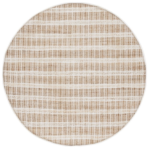 SAFAVIEH Natural Fiber Kostadin Striped Area Rug, Ivory/Natural, 7' x 7' Round