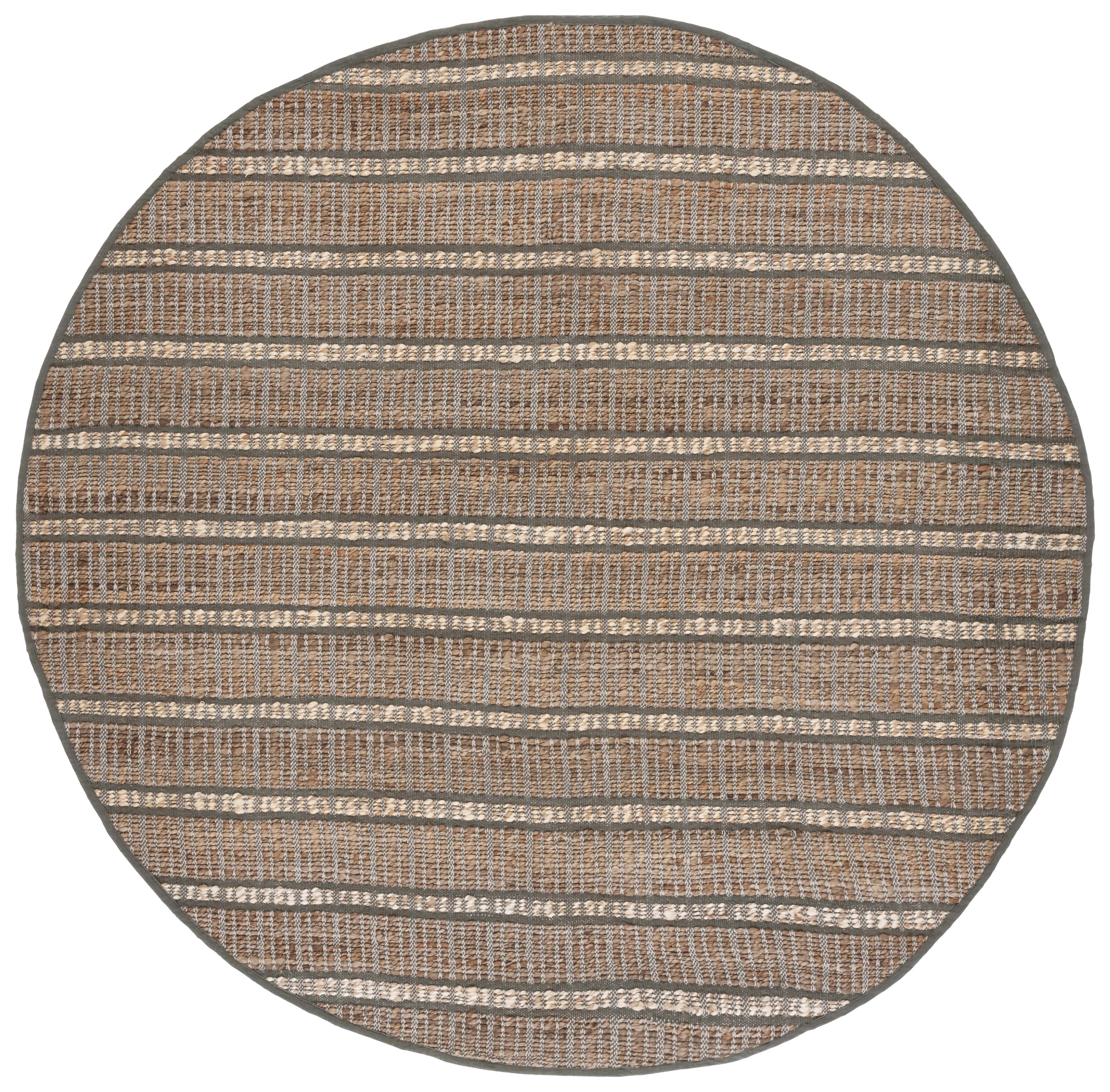 SAFAVIEH Natural Fiber Kostadin Striped Area Rug, Olive/Natural, 7' x 7' Round