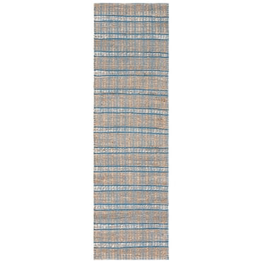 SAFAVIEH Natural Fiber Kostadin Striped Runner Rug, Blue/Natural, 2'3" x 8'