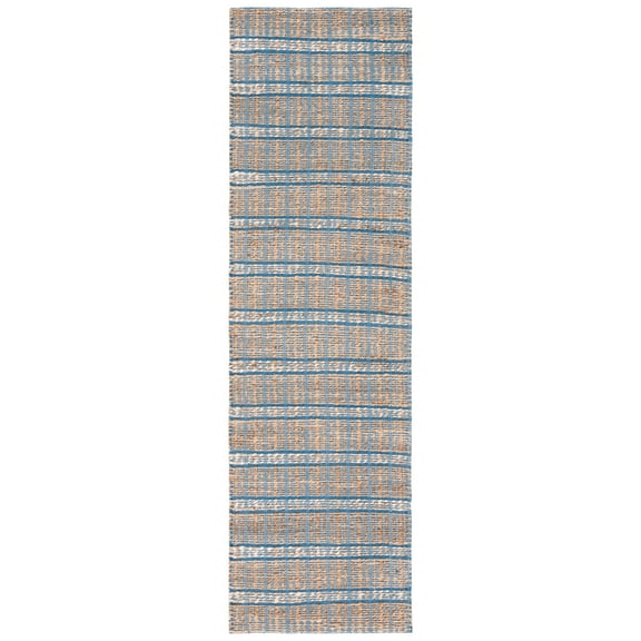 SAFAVIEH Natural Fiber Kostadin Striped Runner Rug, Blue/Natural, 2'3" x 8'