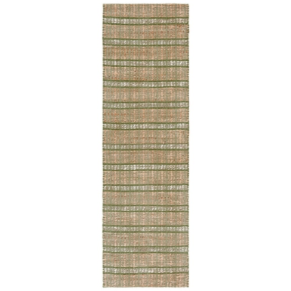 SAFAVIEH Natural Fiber Kostadin Striped Runner Rug, Green/Natural, 2'3" x 8'