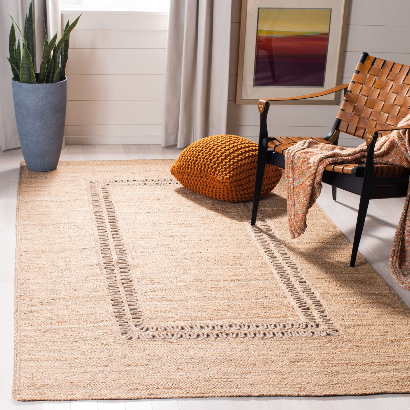 Beige Hand-Knotted Washable Non-Slip Jute Area Rug 6' x 9'