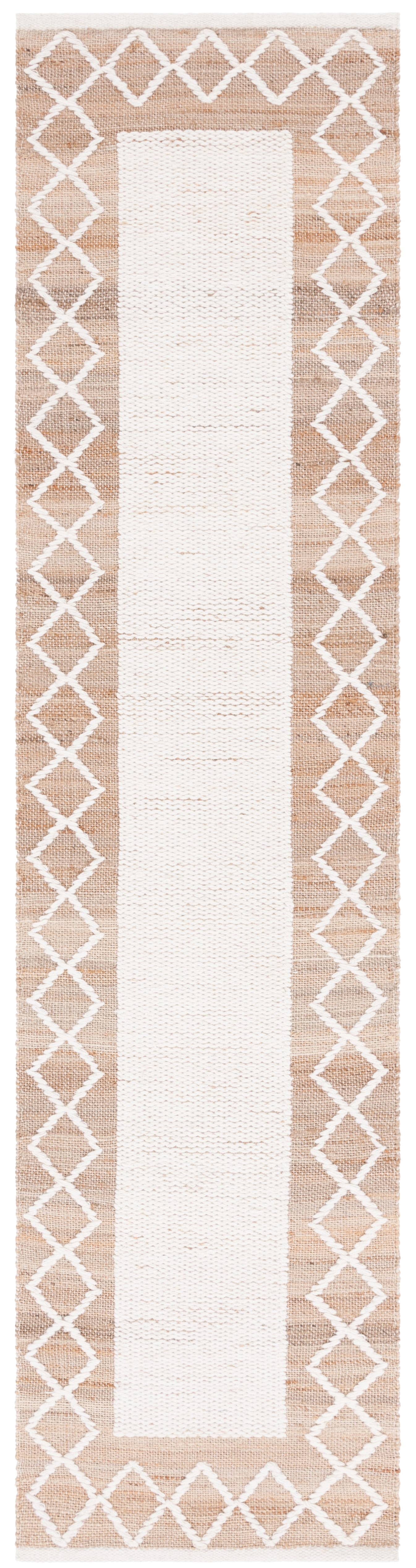 SAFAVIEH Natural Fiber Lalit Bordered Runner Rug, Natural/Ivory, 2'3" x 9'