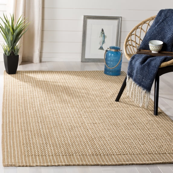 SAFAVIEH Natural Fiber Langston Geometric Jute Area Rug, Ivory/Beige, 8' x 8' Square