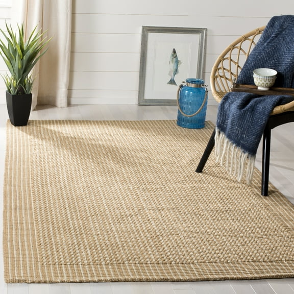 SAFAVIEH Natural Fiber Langston Geometric Jute Runner Rug, Ivory/Beige, 2'6" x 14'