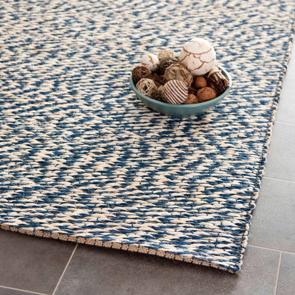 SAFAVIEH Natural Fiber Lars Braided Jute Runner Rug, Blue/Ivory, 2'6" x 10'