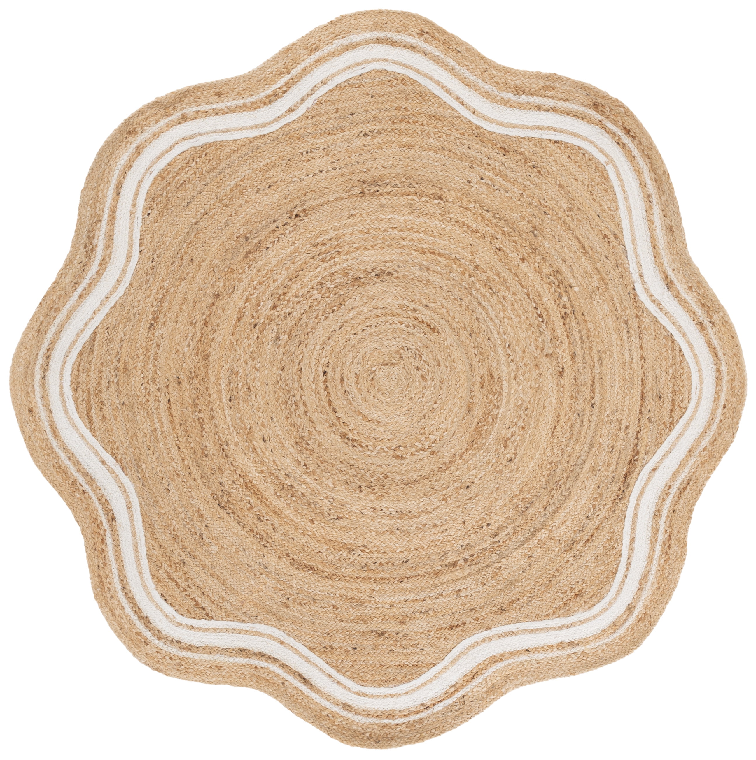 SAFAVIEH Natural Fiber Lidija Solid Area Rug, Natural/Bleach, 5' x 5' Scalloped